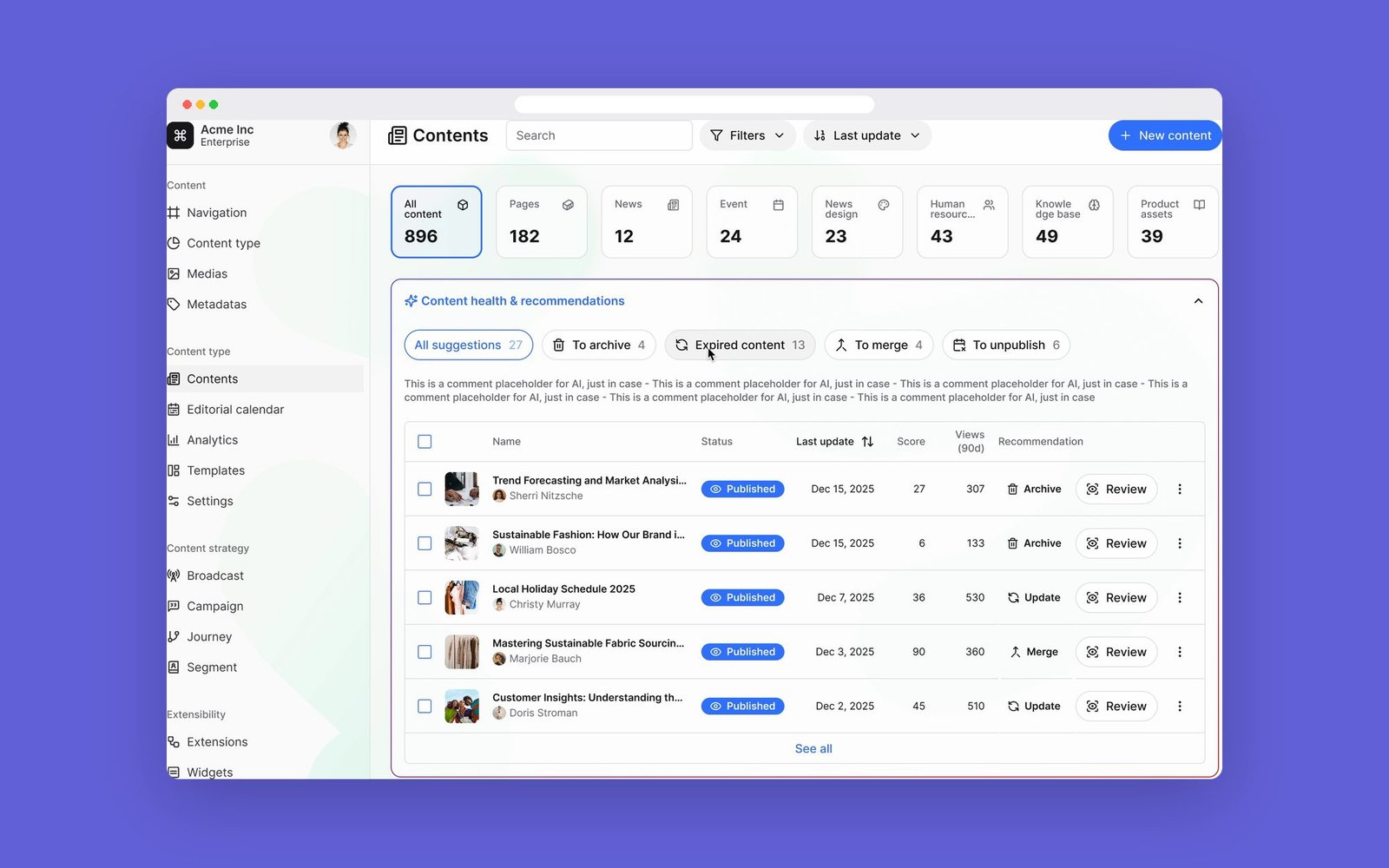 Gestion des contenus et recommandations