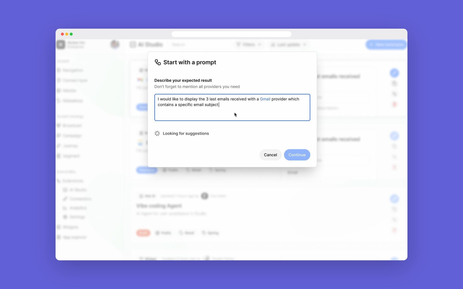 Studio : démarrer une Micro App à partir d'un prompt