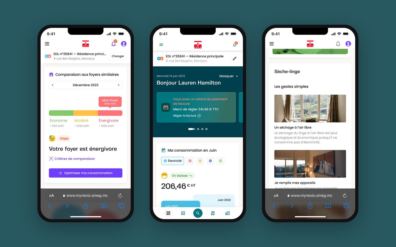 Mobile : accueil, détail de consommation et éco-guide